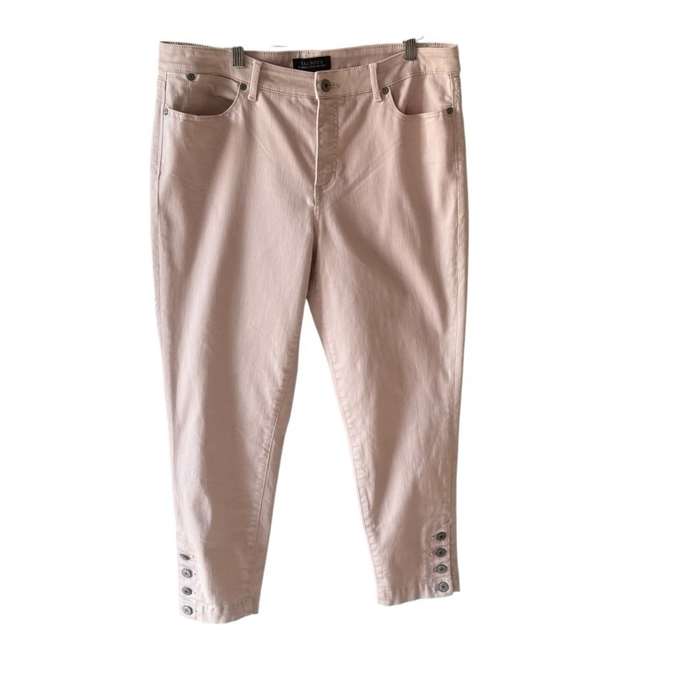 Talbots Cropped Pants Womens 14 Pink Good Flawless Five Pocket Button Cuff